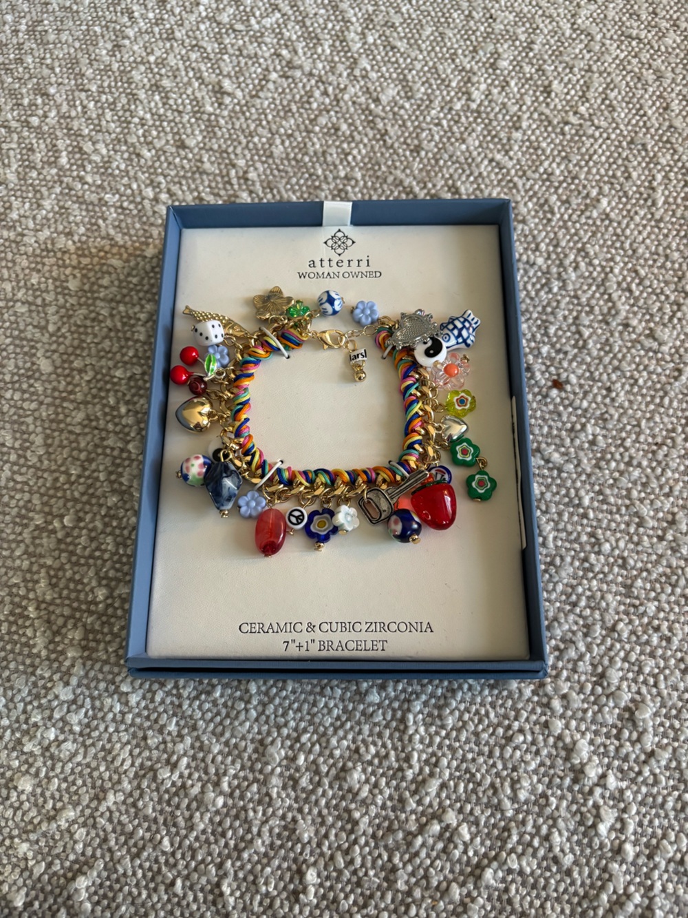 Atterri Multicolor Ceramic & Cubic Zirconia Charm Bracelet - Red Accents